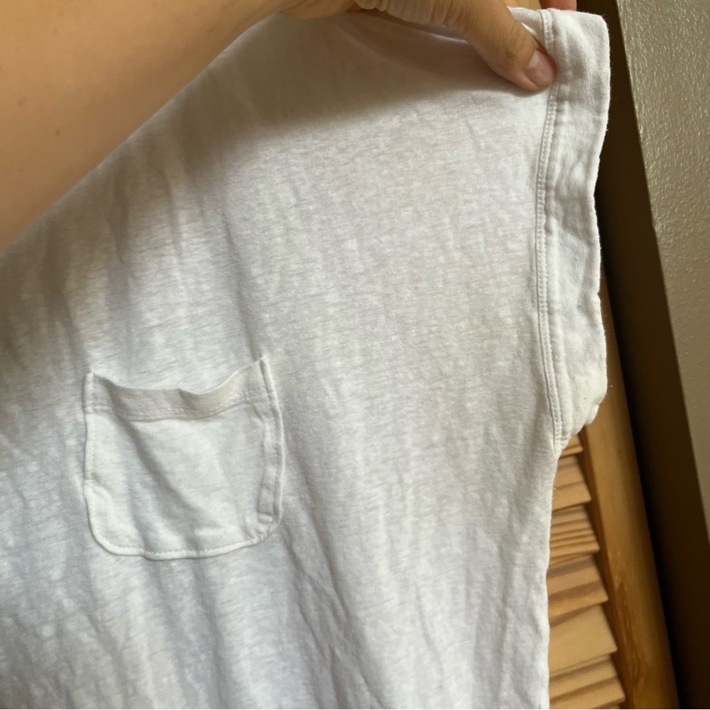 LOFT Linen Modal Blend Women's White Short Sleeve Tee Tshirt Size XL Pocket - Picture 3 of 7